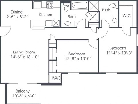 Floor plan for 2 beds, 2 baths, 1091 sqft